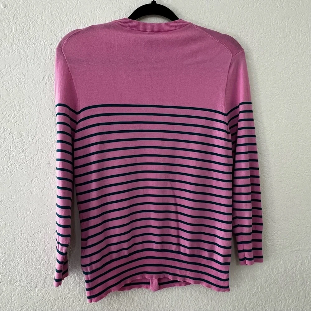 J. Crew Pink Teal Striped Gold‎ Button Cotton Blend Cardigan Women’s Size Medium